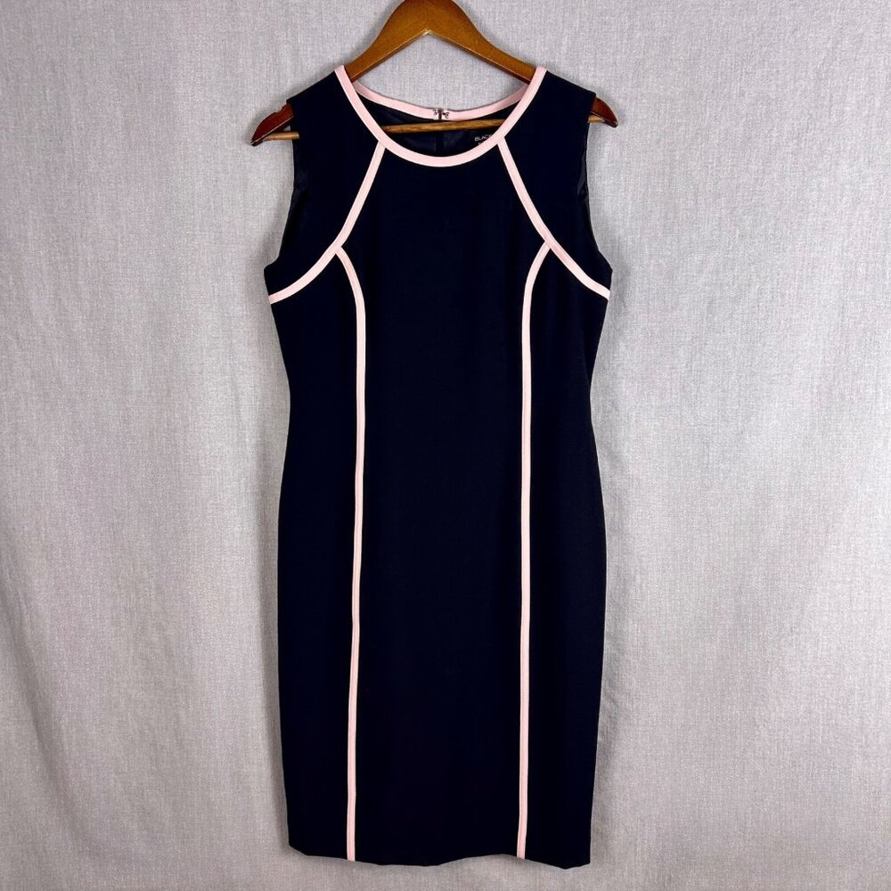 Evan Picone Black Label Dress Women's 6 Black Sheath Pink Trim Sleeveless Office